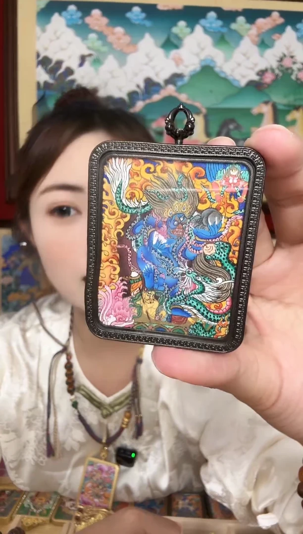 吊坠黑C-热贡纯手绘唐卡多多