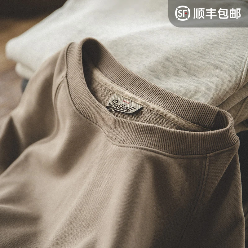 马登工装 复古水洗重磅毛圈布圆领卫衣外穿打底衫T恤叠穿套头男春