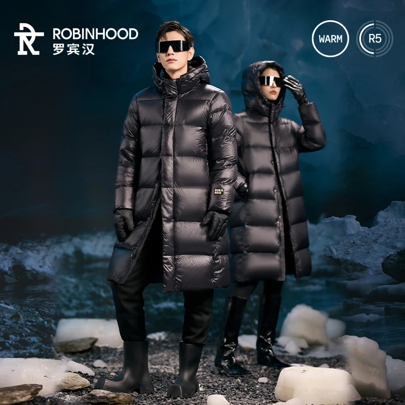 罗宾汉黑色金标情侣款长款鹅绒羽绒服-R038Y61006A