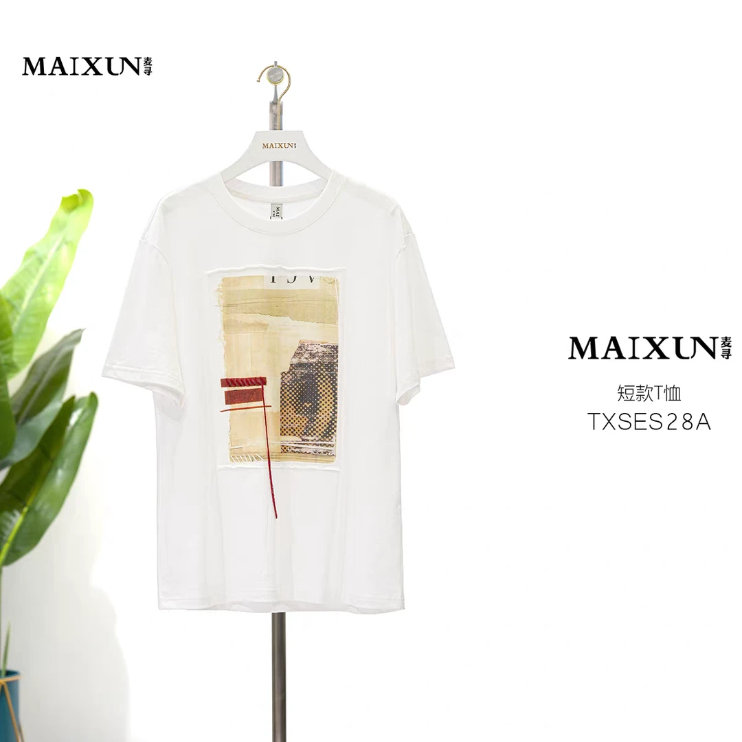 麦寻TXSES28A夏季新款2025宽松大版立体装饰通勤百搭短袖T恤上衣
