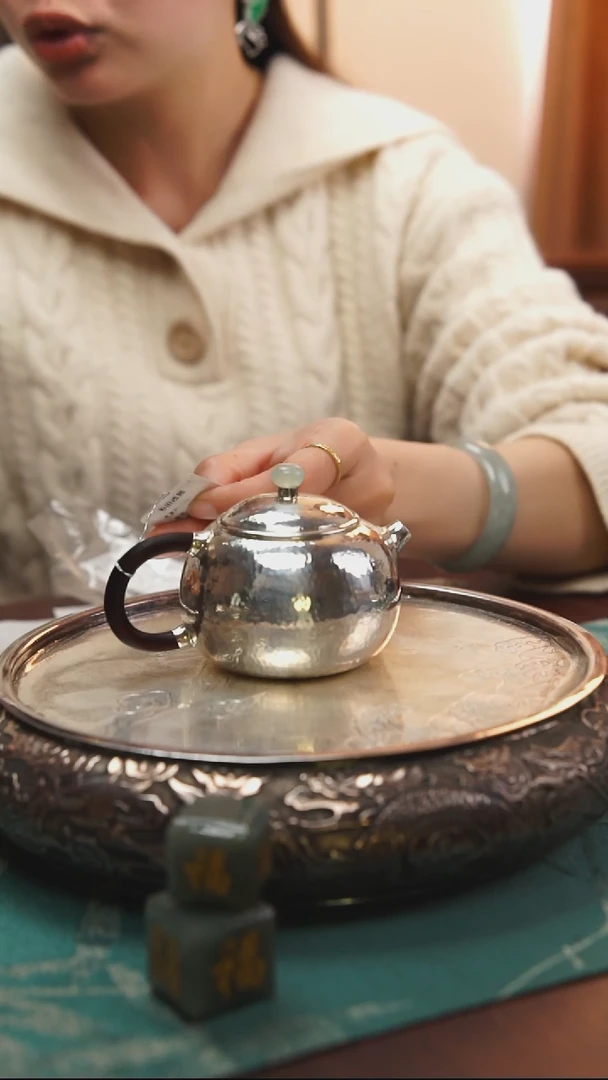 古悦足银999泡茶壶