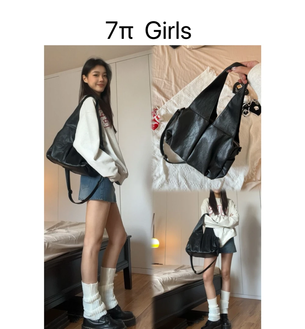 黑色简约大容量女款肩包高级感油蜡皮百搭通勤托特包腋下斜挎包包