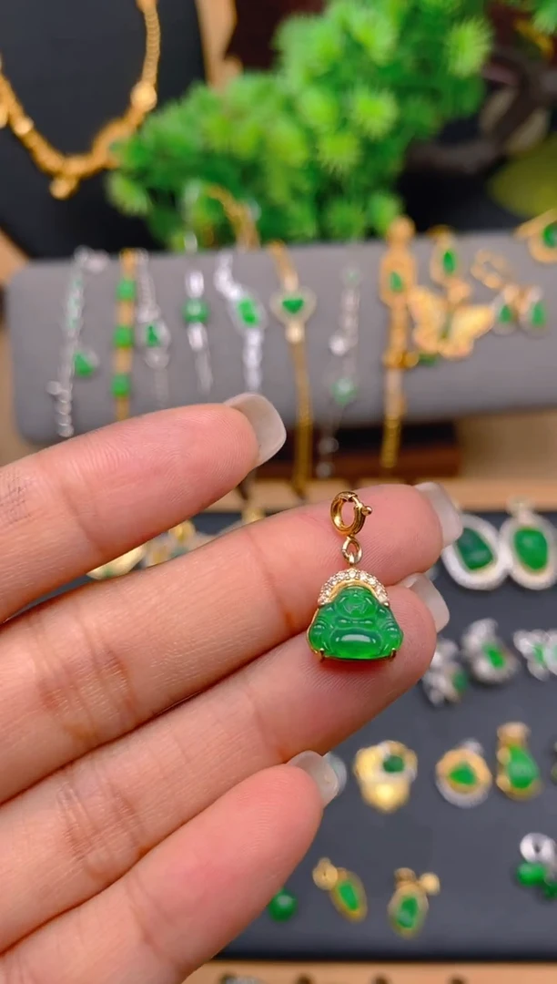 吊坠(不含链)银S925镶嵌翡翠佛公万能扣