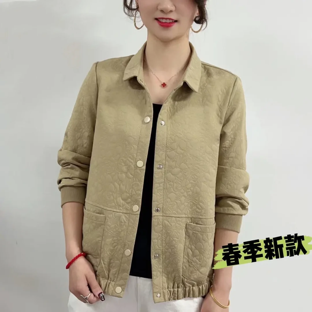 春秋款翻领夹克女时尚休闲短外套宽松百搭洋气减龄中年妈妈装上衣