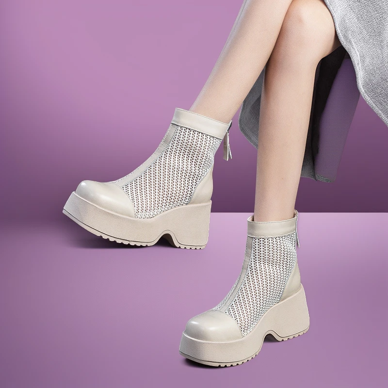 厚底8CM 高帮马丁靴透气女鞋2025春夏新款文艺风松糕跟凉鞋罗马风
