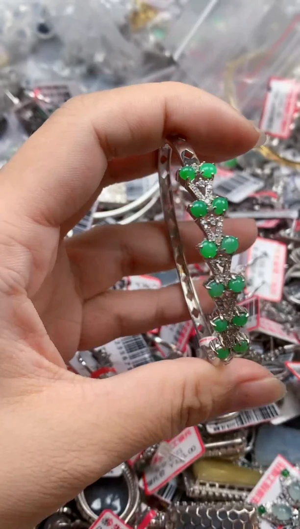 银S925镶嵌戒指翡翠天然A货缅甸翡翠