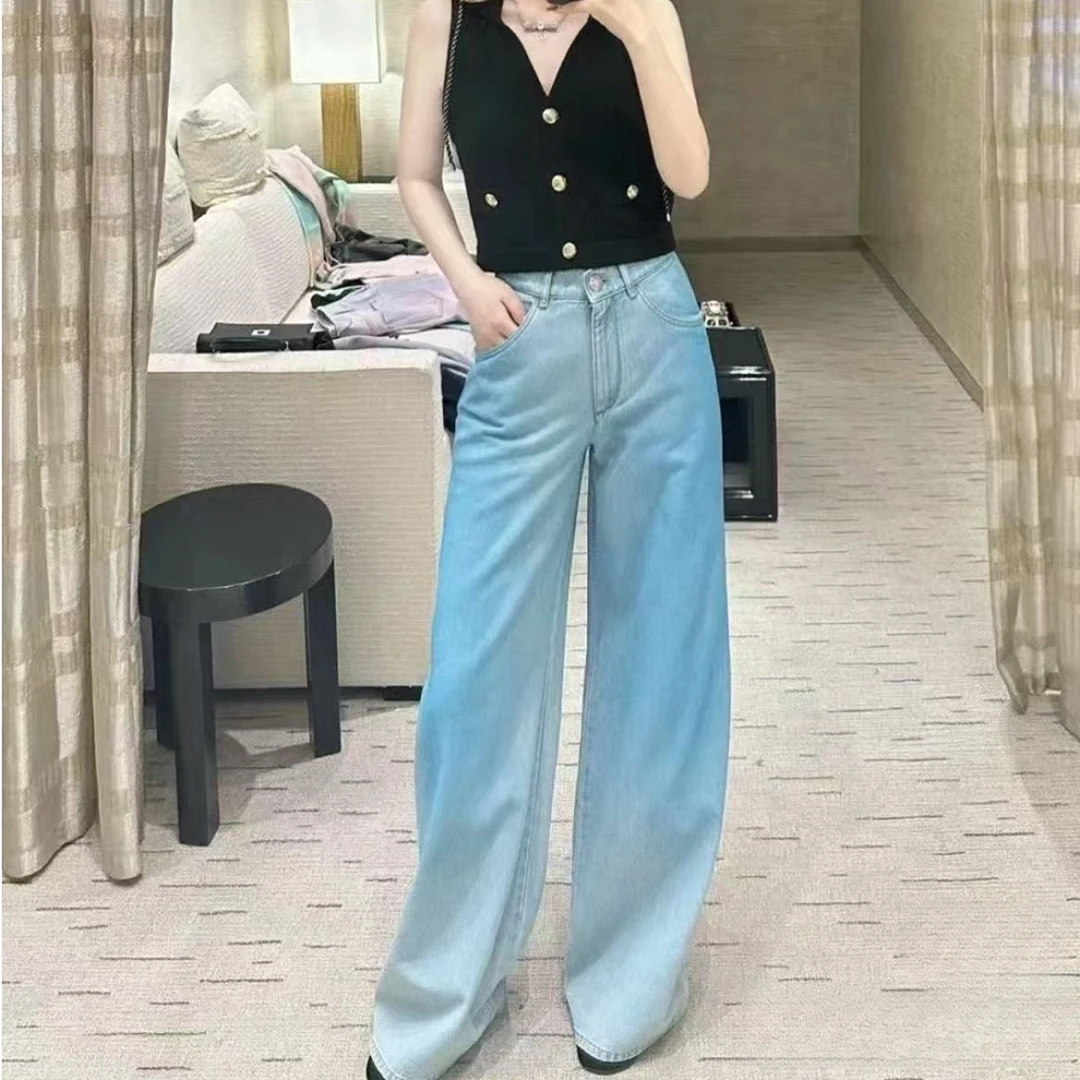 未使用 Chanel/香奈儿 后置Logo贴花纽扣插袋直筒牛仔裤/38