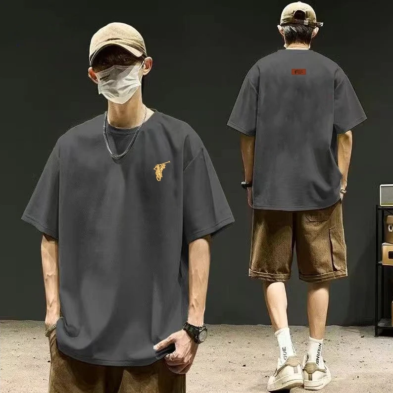 HUIHUANGPAUL/辉煌保罗全棉圆领纯棉短袖T恤刺绣款战马金字母背标