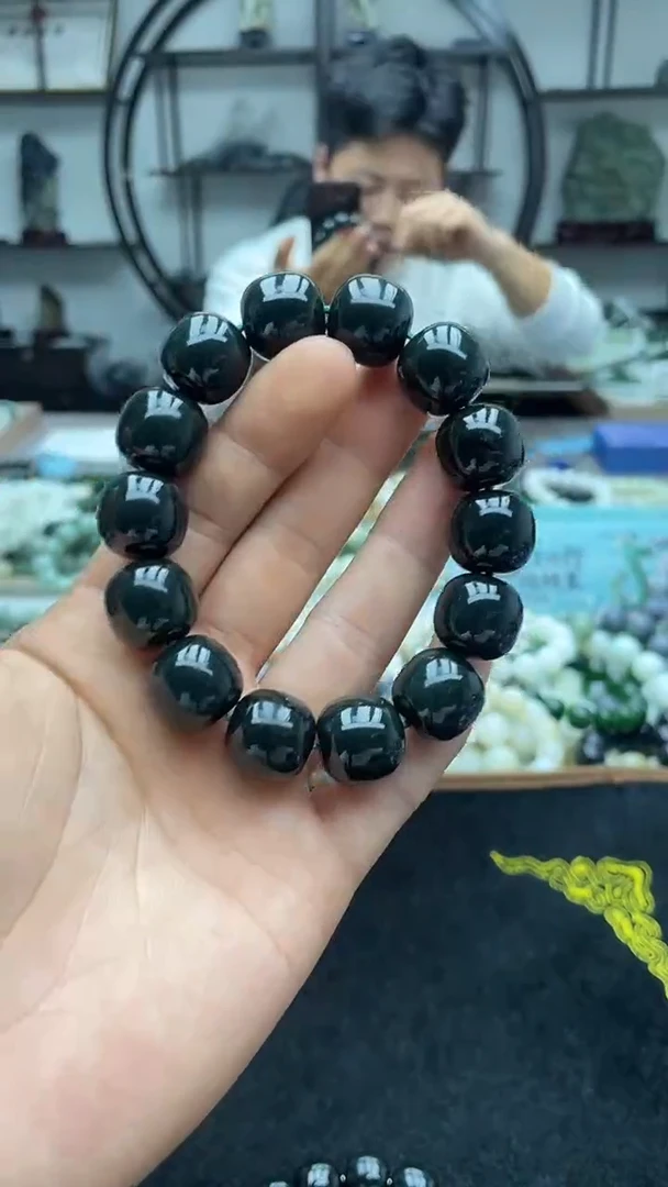未镶嵌手串和田玉纯天然新疆叶城油青16老型