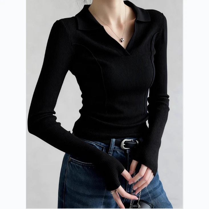 polo领针织打底衫女装秋冬季新款内搭时尚翻领毛衣气质百搭上衣服