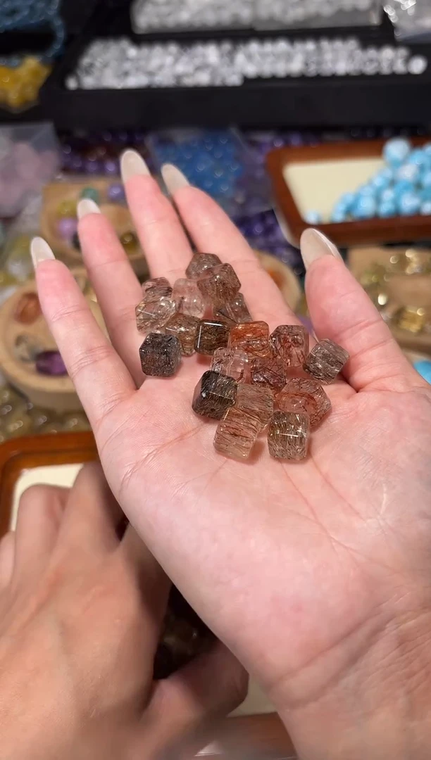 水晶手串未镶嵌F51黑金超七方糖一个宽卡10