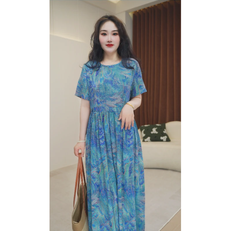 【梦呓】原创高档连衣裙文艺女装2025夏季新品印花刺绣裙子女长裙