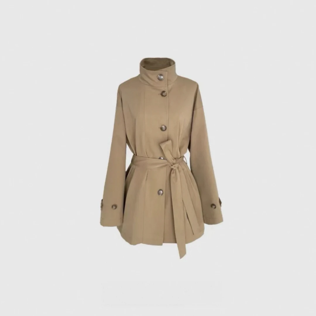 柏林往事春季新款气质显瘦百搭黑色立领系带风衣外套女