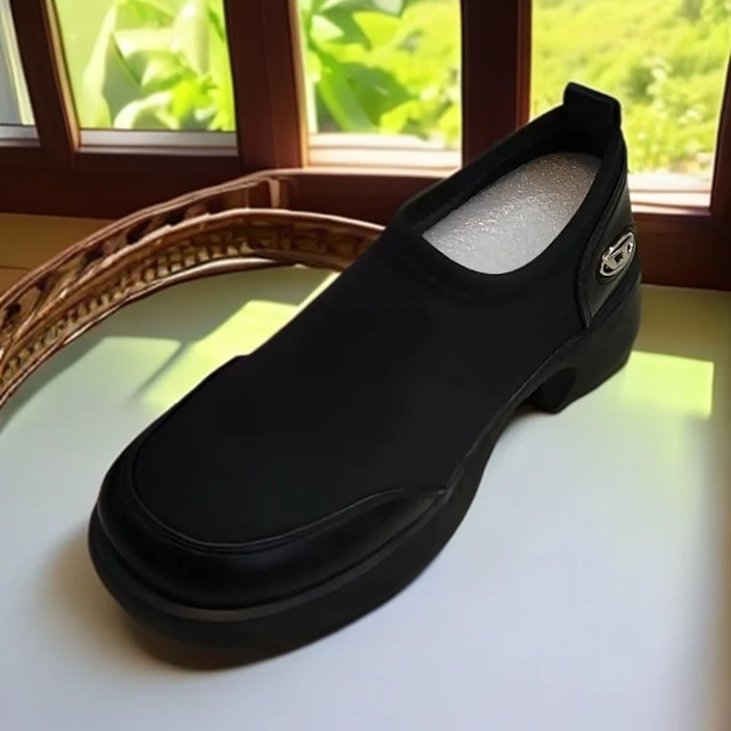 2025年女新款季节透气软底百搭舒适一脚蹬弹力布单鞋