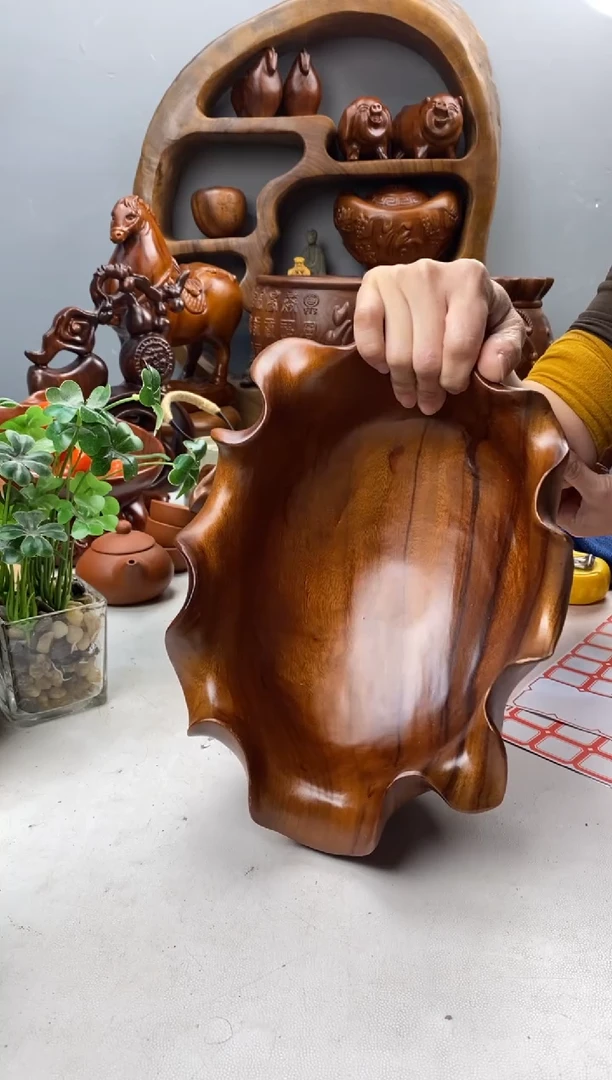 香樟木59香樟木荷叶果盆/28*21*12