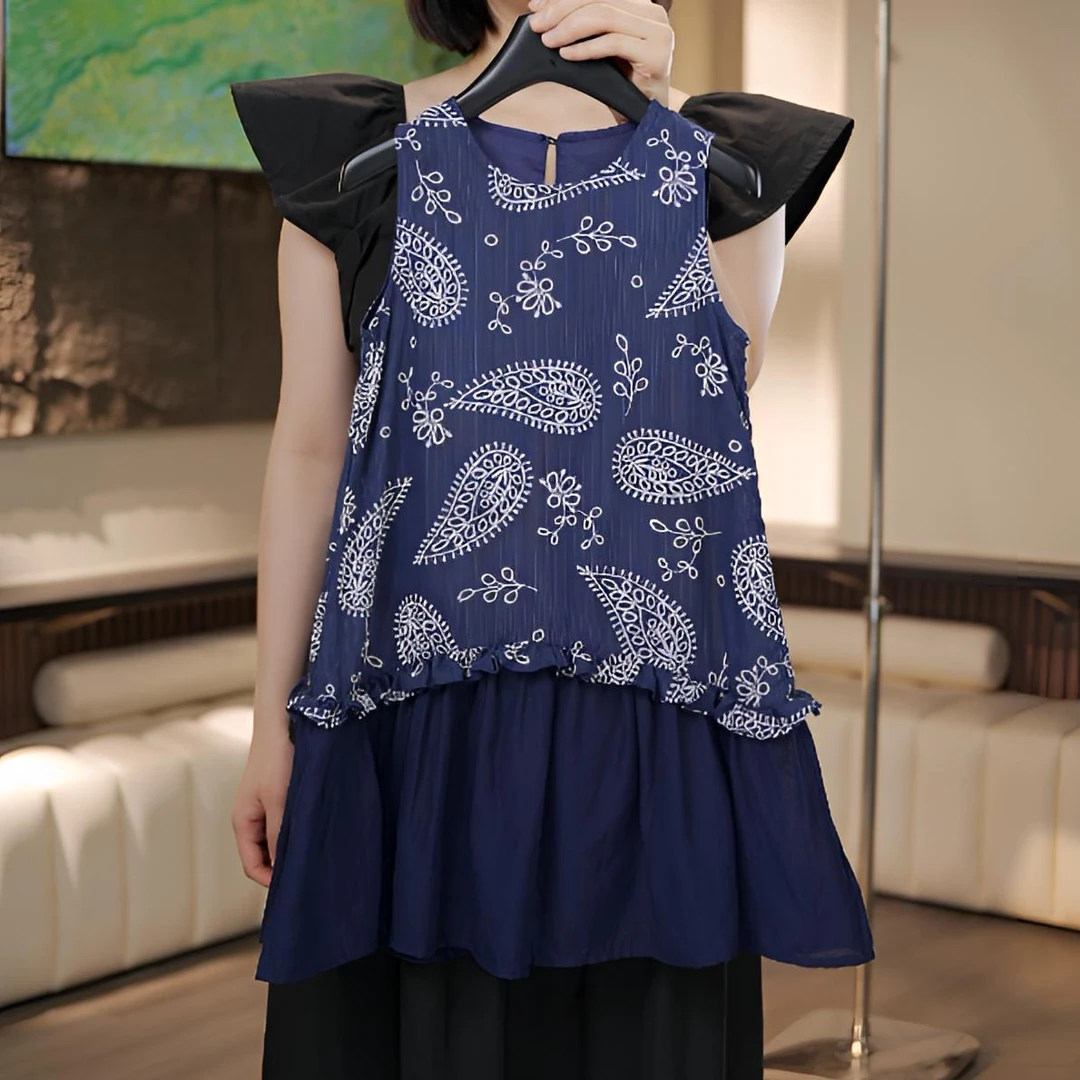 夏季新品亲子法式女童拼接休闲风花朵连衣裙洋气碎花无袖女装