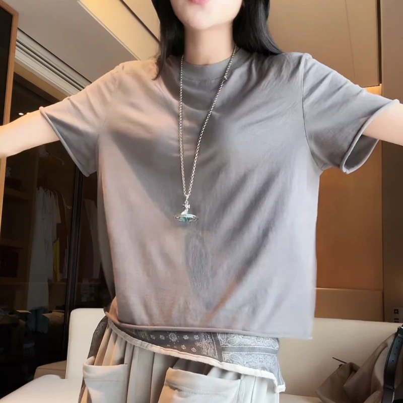 2025春季新款显瘦宽松圆领短袖休闲百搭内搭T恤女LK2503411