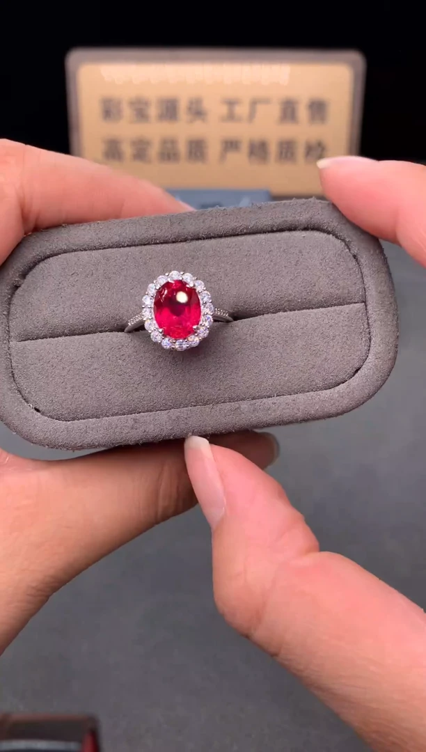 银S925镶嵌戒指红宝石22222