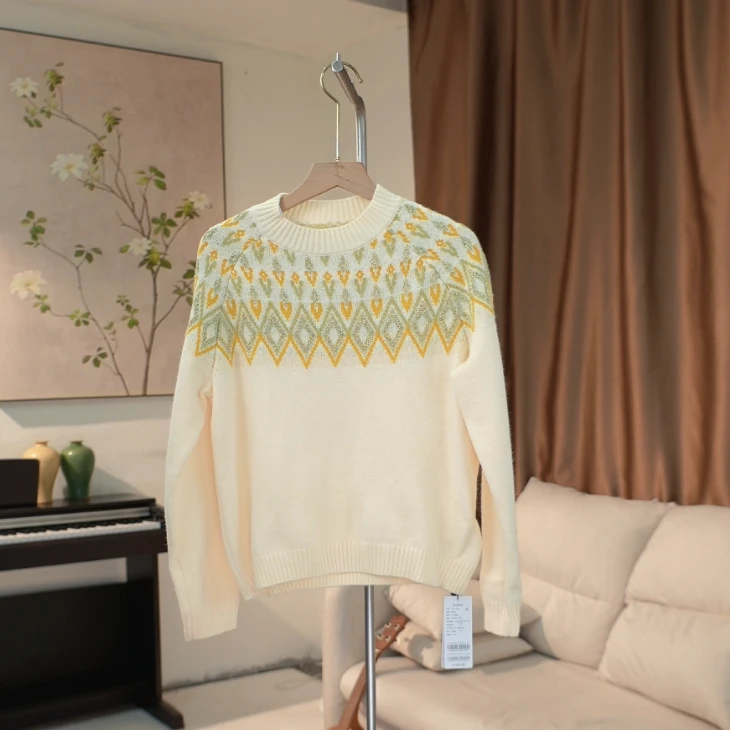 G222 亮丝提花纹百搭毛衣女 419G43