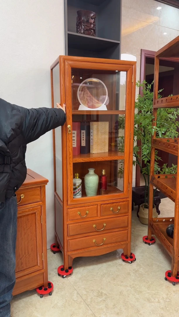 花梨木类书柜三层玻璃酒柜