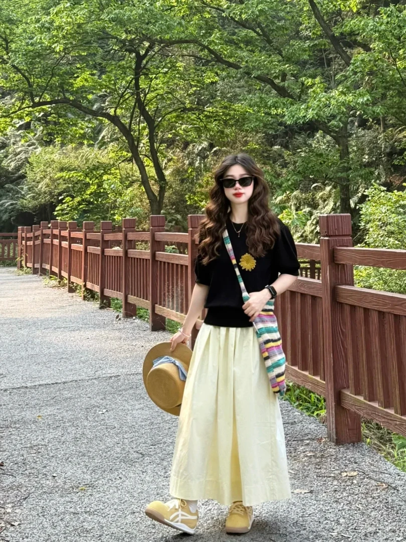 韩版时尚休闲百搭上衣半身裙套装夏季新款小众显瘦百搭短袖t恤女