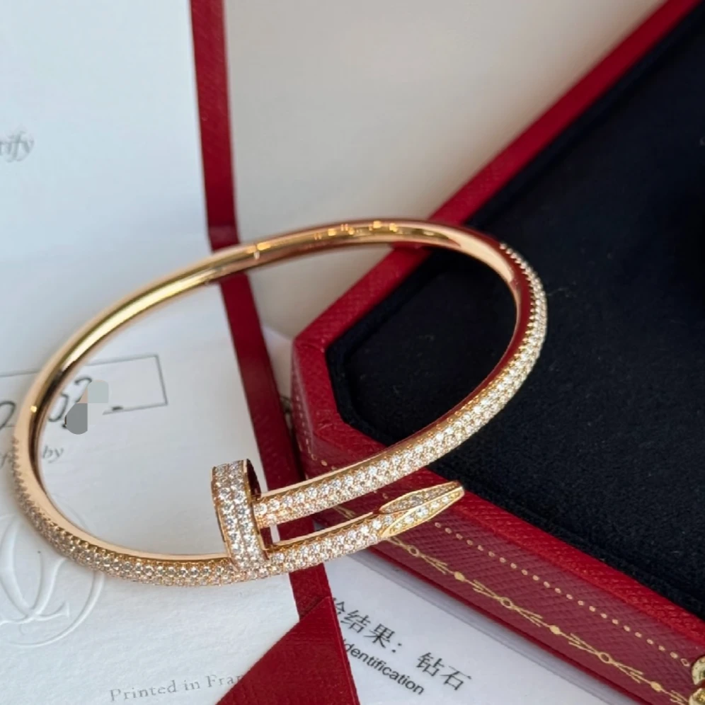 99新 Cartier/卡地亚 珊珊专属 满钻粗版钉子手镯18k玫瑰金 16码