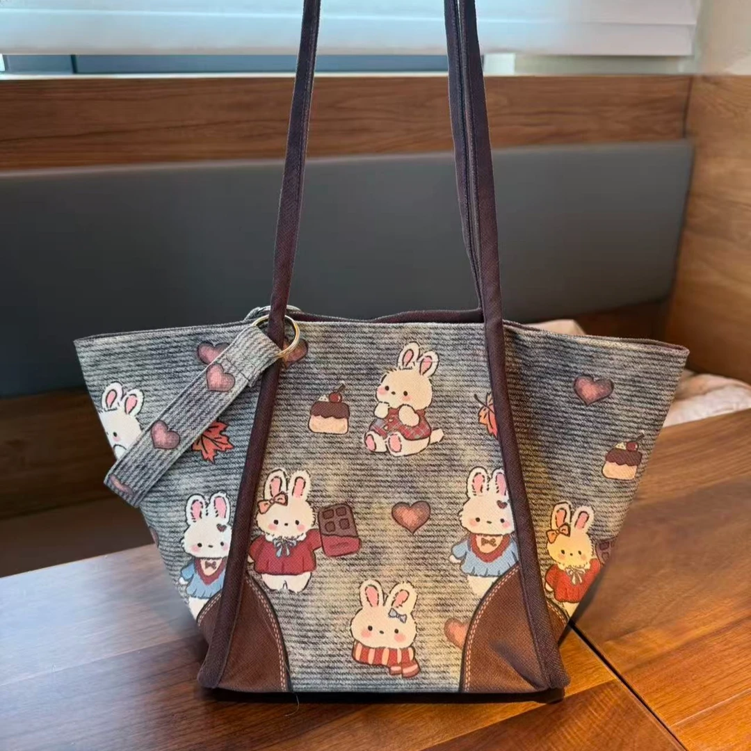 甜心兔印花休闲卡通布包单肩包斜挎包通勤手拎包托特包