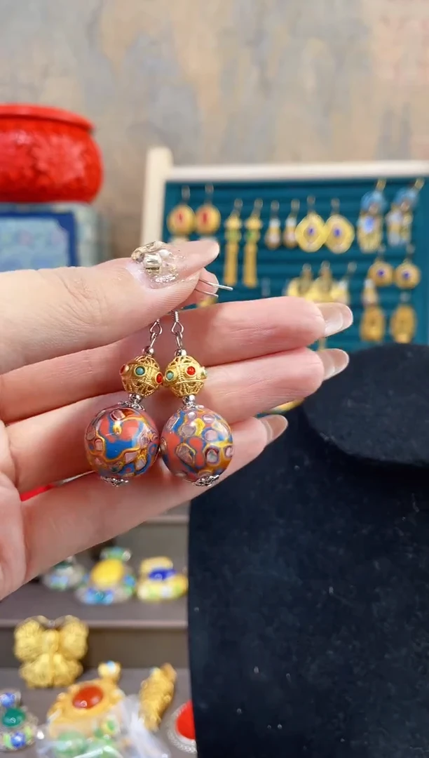 【闪购商品】非遗犀皮漆精品耳环橙蓝色