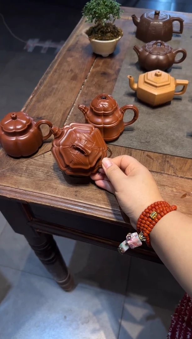 茶壶紫砂江****清六方海棠双线竹鼓