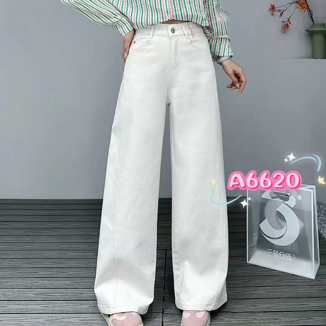 6620#显瘦牛仔裤白色休闲百搭薄款春秋薄款宽松垂感牛仔裤