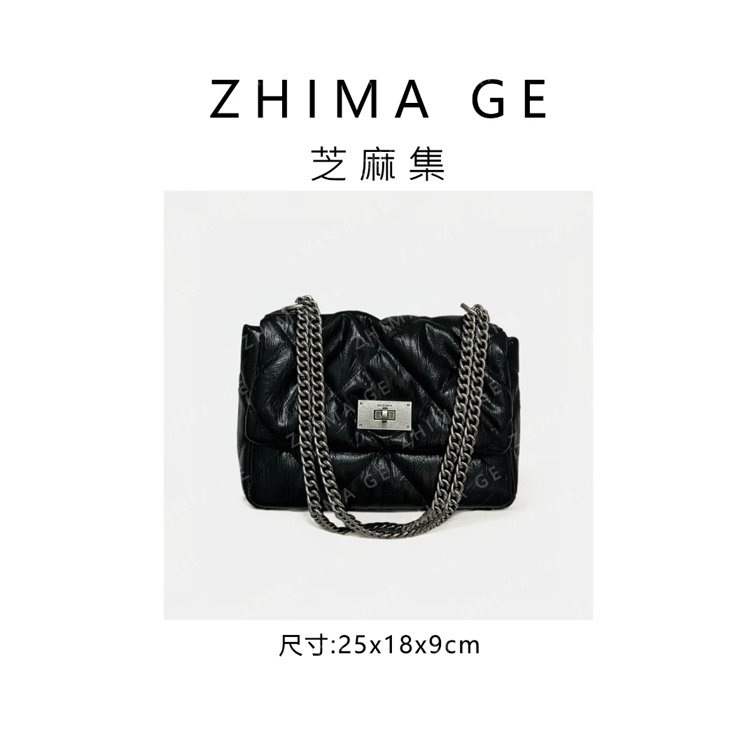 【芝麻集】ZT-D7176-黑色RAIN.CUN休闲简约单肩腋下手提斜跨女包