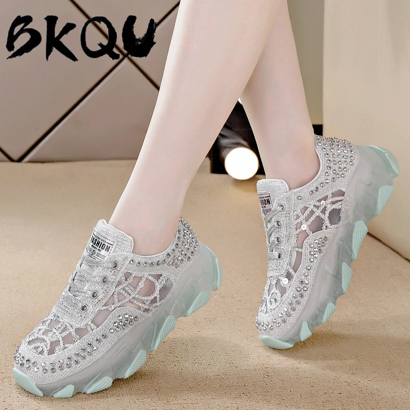 BKQU品牌春季新款时尚韩版镂空透气运动鞋2025百搭厚底网红款女鞋