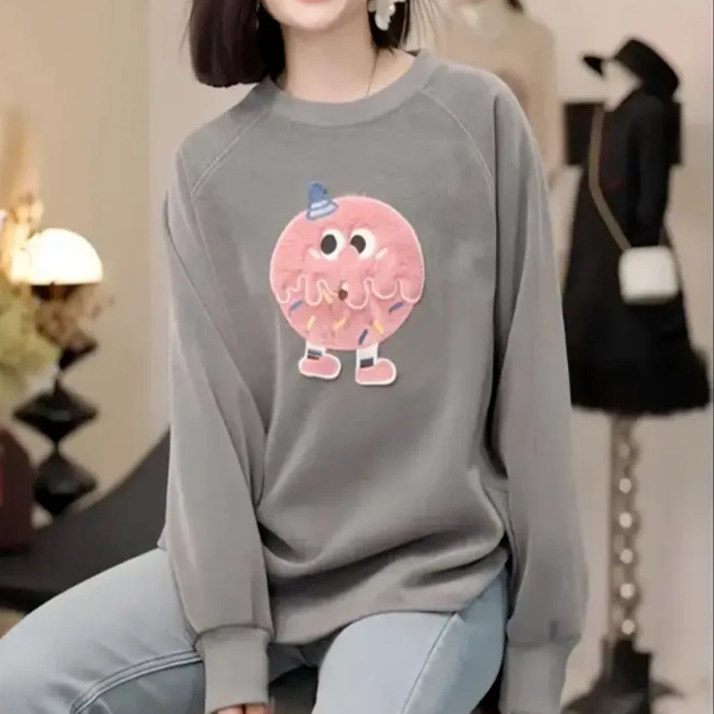 卫衣女2024秋冬新款时尚设计感长袖加厚卡通开叉减龄上衣加11815