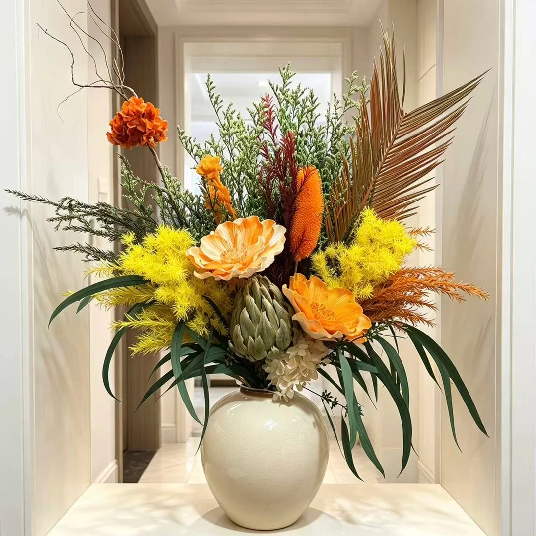 【暖阳】双面观餐桌摆件干花高端高档高级感边几茶几斗柜永生花花束