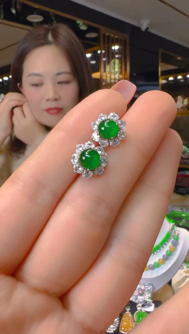 【闪购商品】翡翠耳饰银S925镶嵌003（多样性发货）