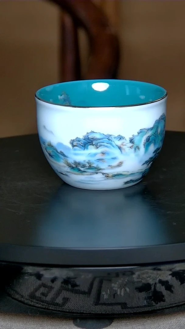 景德镇手工粉彩山水杯