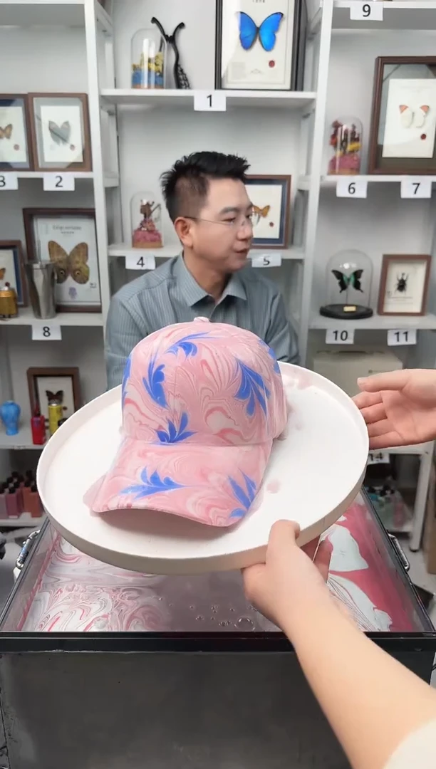 纯棉成人款青花水拓帽