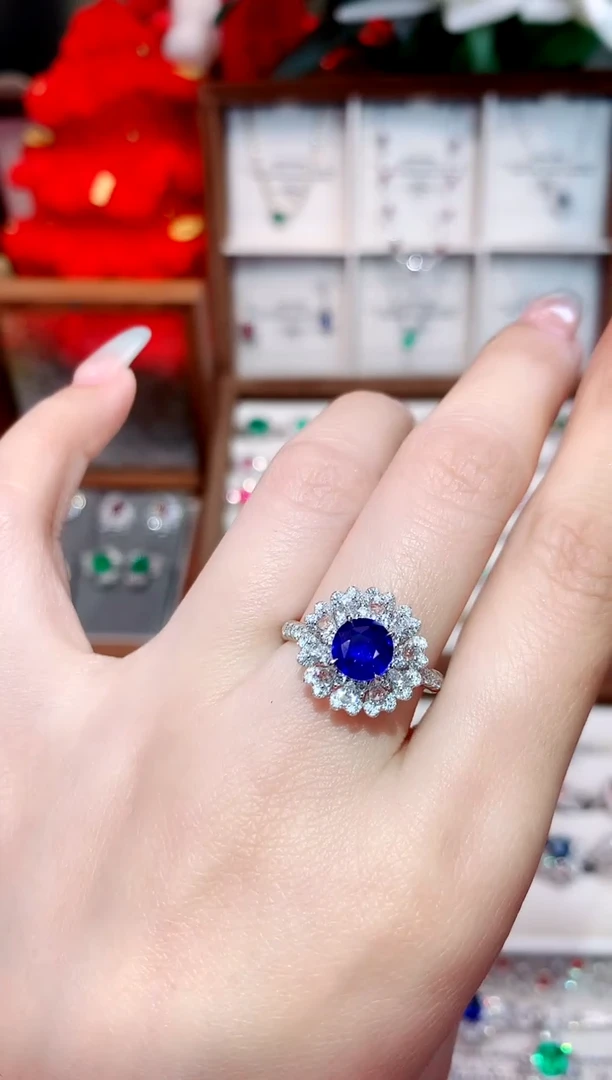 戒指蓝宝石18K金镶嵌1.46ct/天然宝石/七天无理由
