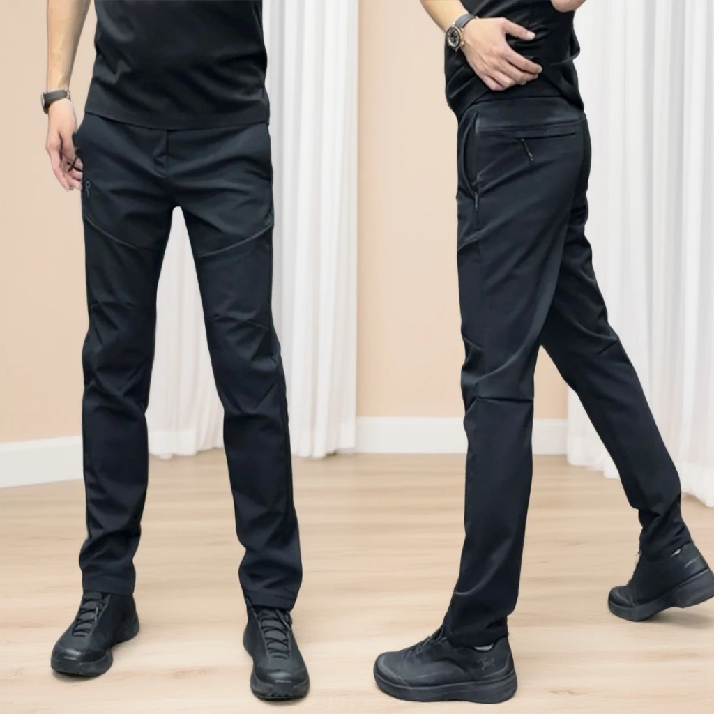 男士修身冲锋裤加绒户外休闲裤潮流百搭长裤潮牌简约男士直筒裤子