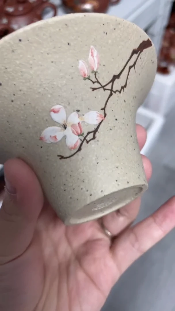 茶壶紫砂粗砂白玉段玉兰花盖碗