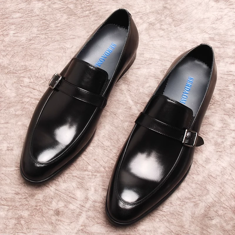 男士商务正装皮鞋一脚蹬真皮尖头英伦休闲乐福鞋欧式商务鞋子男款