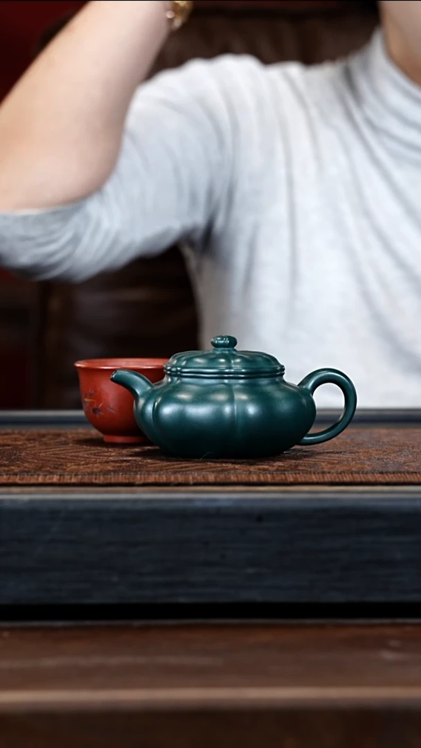 宜兴紫砂WJ 绿泥 柿圆 190cc