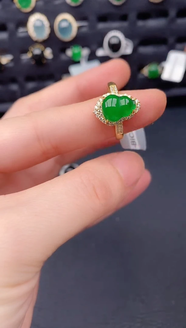 银S925镶嵌戒指翡翠天然a货翡翠189