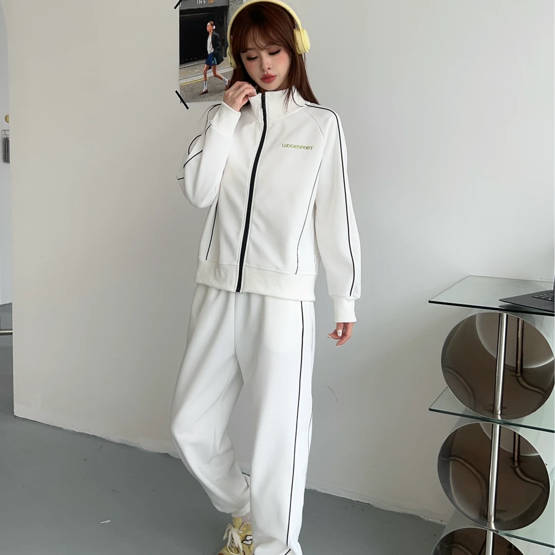 T119秋季新款韩版休闲时尚百搭刺绣字母拉链运动套装2025-7