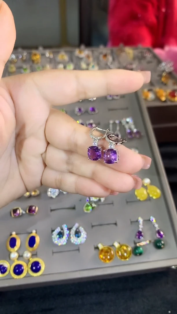 【闪购商品】紫晶耳饰银S925镶嵌053csq时尚