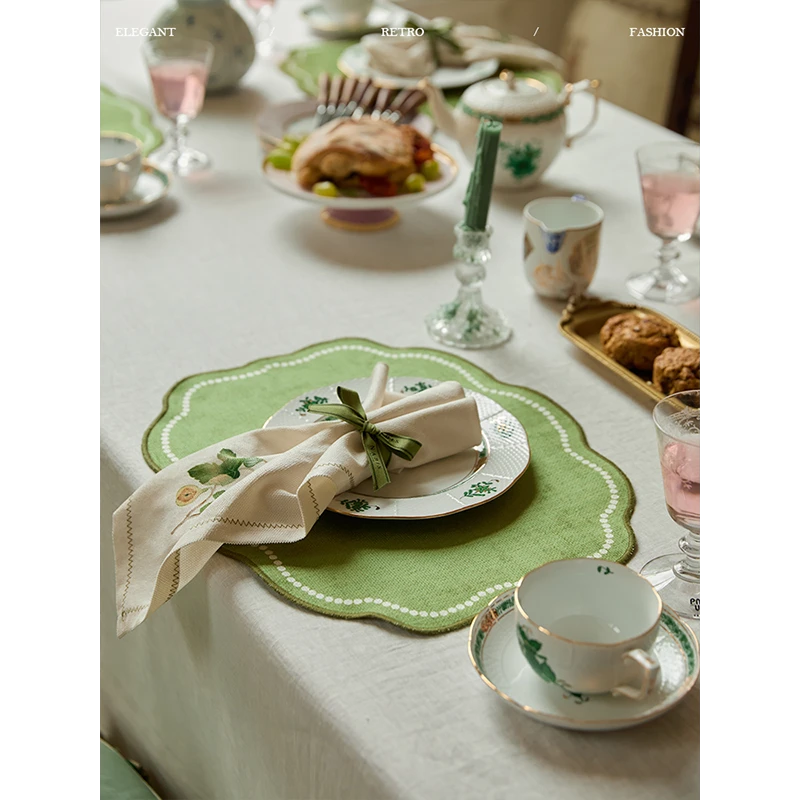 蜡笔派布朗尼春日绿餐垫法式垫布纯色百搭家用隔热垫橱柜盘垫高档