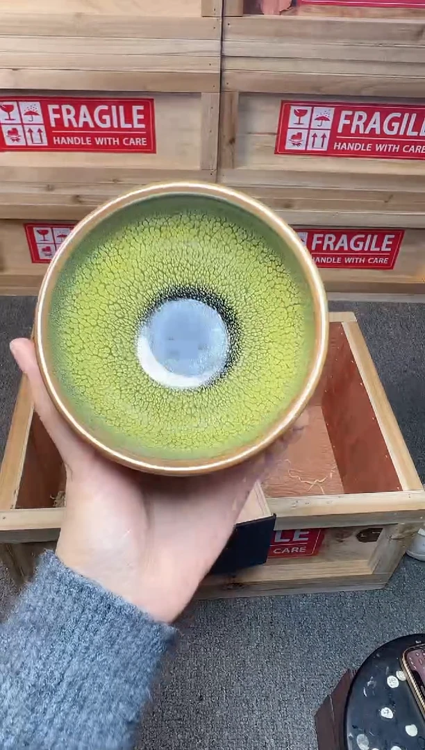 【盏三疯】绿鹧鸪将军建盏主人杯