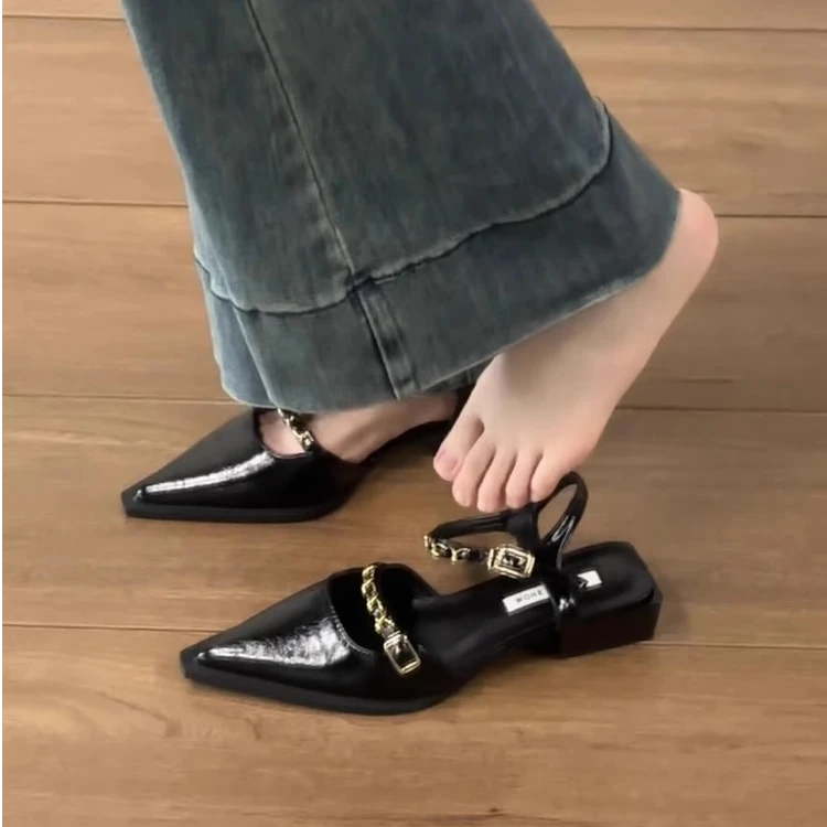 法式绝美包头凉鞋女夏2025新款低跟气质仙女风尖头单鞋后空高级感