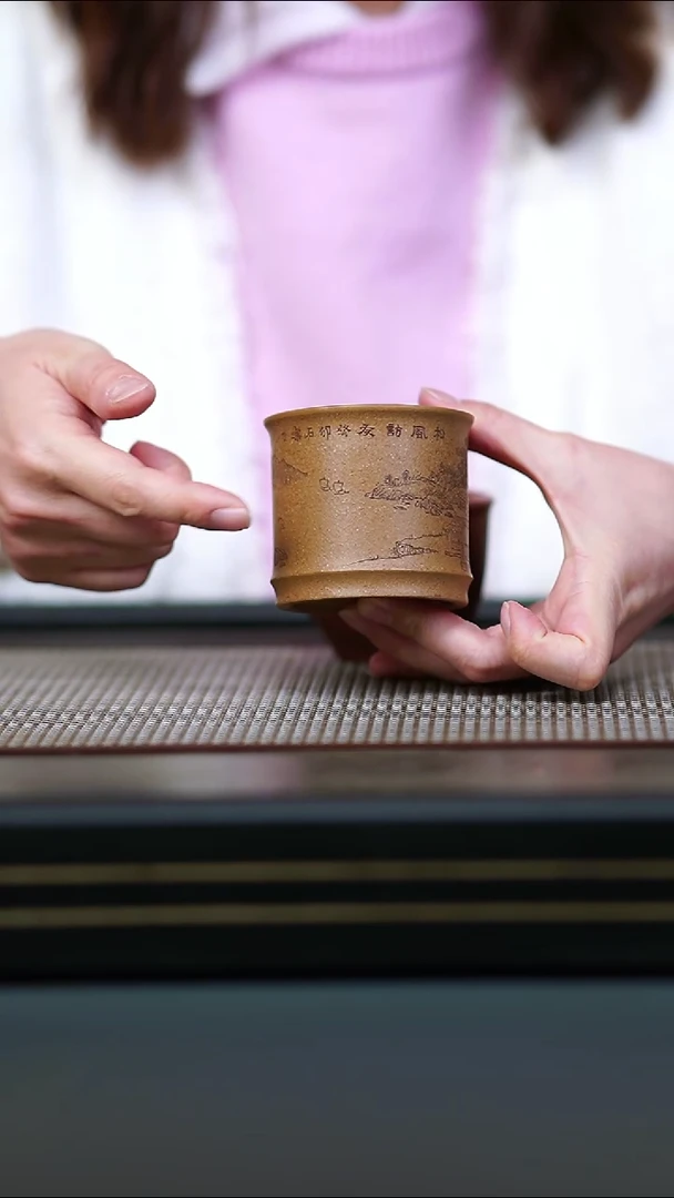 茶壶紫砂段泥山水竹节杯150cc