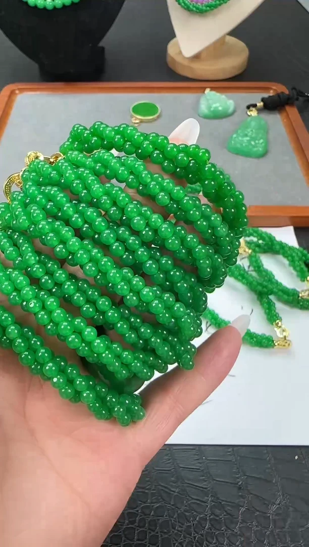 未镶嵌翡翠耳饰小米麻花手串